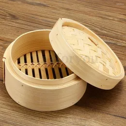 Dubbelpannor kinesiska dumplings bambu ångare spis 10/15/20 cm med lock dimsum