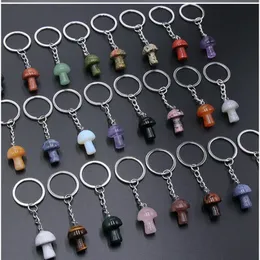 Keychains Lanyards 12pcs Mini Mushroom Statue Key Rings Chains Stone Glass Carved Charms Keychains Healing Crystal Keyrings for Women Men 231025