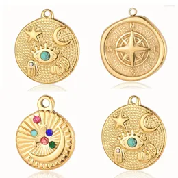 Charms 3pcs/Lot Star Moon Raionbow Rhinestone Mirror Polished 316 Stainless Steel DIY Charm Octagon Jewelry Compass Necklace Pendant
