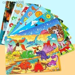 Puzzles Baby Toys 60pcs drewniana łamigłówka kreskówka zwierzęta dinozaur Jigsaw 3d Puzzle Early Learn