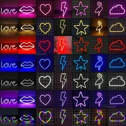 Night Lights All Color Neon Light Sign LED Cloud Star LOVE Lips Heart Modeling Lamp Nightlight Decor Room Shop Wall Table Party KTV Couple
