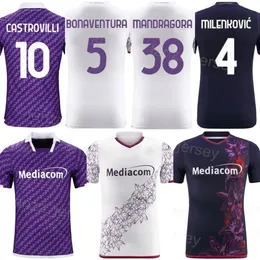 23-24 Club Soccer Fiorentina 32 Alfred Duncan Jersey 18 Mbala NZOLA 38 Rolando Mandragara 5 Giacomo Bonaventura Nicolas Gonzalez 1 Zestawy do koszulki piłkarskiej Terracciano