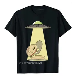 Men's T Shirts Burger Abduction UFO Funny Shirt Men To The Moon Gift Premium Cotton Tops & Tees Novelty