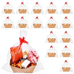 Envoltório de presente 15 conjunto Kraft Gift Basket Kit Vazio Cesta Bandeja Sacos de Celefane com Arcos de Pull de Ouro DIY Bulk Presente Embrulho Decorações de Festa 231025