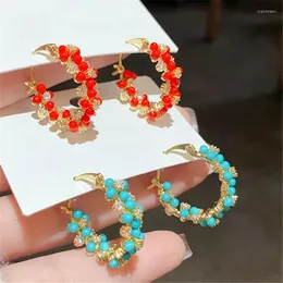 Boucles d'oreilles créoles style bohémien, perles en résine rouge et bleue pour femmes, bijoux créatifs de haute qualité, vente en gros