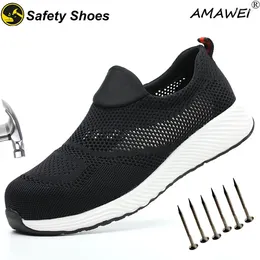 부츠 Amawei 작업 통기성 안전 신발 남성 여성 여성 가벼운 방지 방지 방지 피어싱 보호 단일 메쉬 S