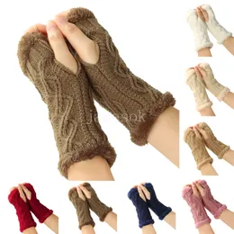 Thickened gloves short knitted fingerless plush sleeves winter warm fur gloves women's gloves DF302