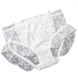 Women's Panties Women Lotus Leaf Sexy Lace Pants Safety Shorts Brief Lolita Sweet Bowknot Female Underwear Transparent Mesh Big Size