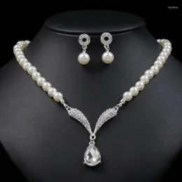 Colar brincos conjunto na moda temperamento jewlery nupcial pérola para mulheres luxo pescoço colar moda vestido de casamento acessório