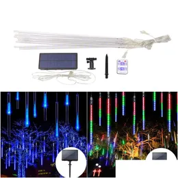 30 cm 50 cm solsträngar Ljus IP65 Vattentäta LED -regnslampor 8 -lägen Remote Control Drops Icicle String Lamp Christmas Holida