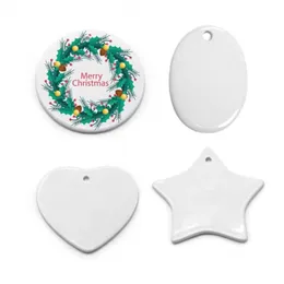 Espaços em branco sublimação cerâmica ornamento telha ornamento pingente pendurado decoração 3 polegada enfeites de natal personalizado feito à mão para decoração de árvore b1025