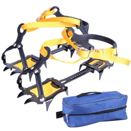 Dağcılık Kramponları 1 Çifti Dağcılık Kilyesi Anti-Slip 10 Diş Paket Kramponlar Yürüyüş Tırmanış Balıkçılığı Jogging için Taşıma Çantası ile Ayarlanabilir 231025