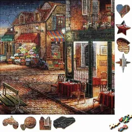 Puzzles Unique Wooden Puzzles Street Night Scene Wood Jigsaw Puzzle Craft Irregular Family Interactive Puzzle Gift for Kids EducationalL231025
