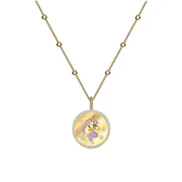 Ожерелье Swarovski, высокое качество, женское фиолетовое ожерелье с кристаллами единорога, ожерелье мечты для девушки, сердце, круг, подвеска в виде единорога