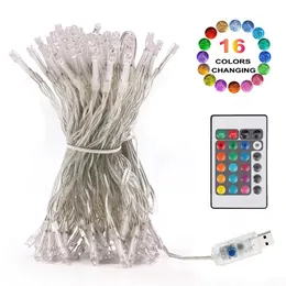 Decorazioni natalizie 10m 60 LED String Light 16 Colori che cambiano USB Illuminazione natalizia Telecomando Impermeabile Ghirlande di fate Decorazioni per esterni 231025