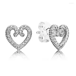 Kolczyki stadniste Authentic 925 Sterling Silver Heart Swirls Fashion for Women Prezent biżuterii DIY