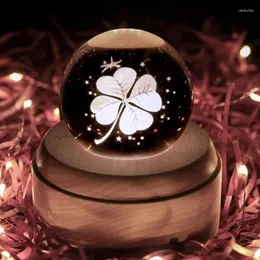 Decorative Figurines 3D Crystal Ball Music Box Illuminated LED Lights Wooden Base Decoration Rotating Ornament Birthday Christmas Halloween