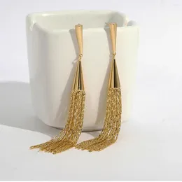 Висячие серьги AENSOA, винтажные золотые серьги с геометрической длинной нитью и кисточками для женщин, корейские глянцевые серьги, модные свадебные украшения