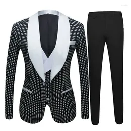 Męskie garnitury 2023 Kostium Homme Formal Black White Men Dots Wedding Suit Tuxedo Groom Party for Obry Oblubieńca