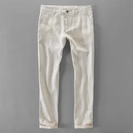 Män s byxor 100 kvalitet ren linne casual män märke långa byxor affärsmode för pantalones pantaloni un pantalon 231025