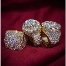 مغني الراب الهيب هوب المجوهرات حلقات الماس للرجال من الذهب الأصفر المصنوع بأناقة