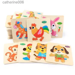 Puzzles New Baby Toys Wooden 3d Puzzle Cartoon Animal Intelligence Kids Educational Brain Teaser Children Tangram Shapes Learning JigsawL231025