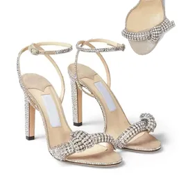 Summer Brand Luxury Women Sandal Shoes !! Party Wedding Dress Thyra Gladiator Sandalias Crystal Bow Strap Women's Pumps Lady High Heels EU35-43 Box