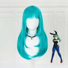 cosplay 60cm anime cosplay bulma teal medium rak syntetiska hår peruker för kvinnor party rollplaying peruk värmebeständig headdresscosplay