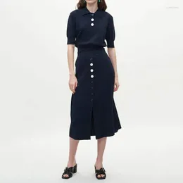 Kvinnors tröjor Kvinnor Patads French Lapel Princess Sleeve T-shirt Vertikal Front Split kjol