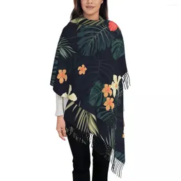 Schals, dunkler tropischer Blumen-Schal, Wickeltuch für Damen, Winter, großer langer Schal, hawaiianische Pflanze, Dschungel, Pashmina-Quaste