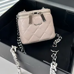 CC Bag Designer Womens Classic Enamel Mini Square Box Makeup Diamond Checker Chain Bag Silver Metal Hardware Matelasse Luxury Handbag Fashion Wallet 10.5CM 9VIL