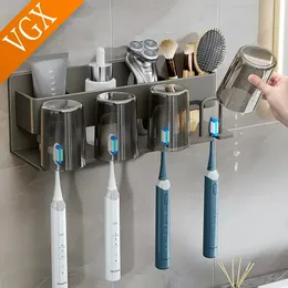 Suportes de escova de dentes VGX Suporte de escova de dentes montado na parede Prateleira de escova de dentes elétrica Set Mouthwash Gargle Tooth Cup Punch-free Acessórios de banheiro 231025