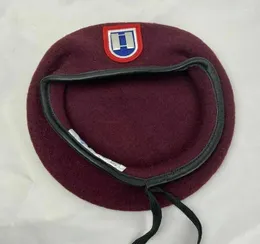 Berets US Army 82nd Airborne Division Wool Purplish Red Beret Officer's Captain Rank Insignia Hat Military Reenactment