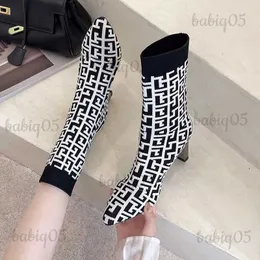 Boots 2022 New Winter Women's Shoes Knitted Mid-calf Socks Boots Pointed Toe Stiletto Elastic Designer Women's Boots 35-40 T231025