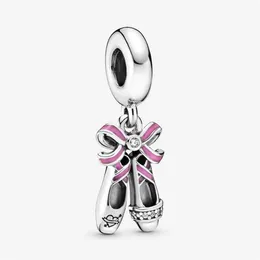 100% 925 Sterling Silver Pink Ballerina Shoes Dingle Charms Fit Original European Charm Armband Women Wedding Engagement 289V