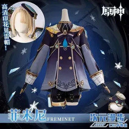 Cosplay cosplay anime jogo genshin impacto fontaine freminet peruca visão laço chapéu uniforme roupas traje de halloween