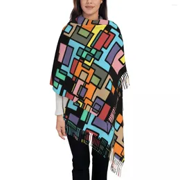 Lenços Mulheres Borla Cachecol Oblong Mondrian de Stijl Grande Macio Xale Quente e Envoltório Abstrato Arte Moderna Desgaste Diário Pashmina