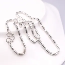 Kedjor Real 925 Sterling Silver 3mm Tube Link Chain Halsband 17.7 tum längd Stämplad