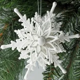 Dekoracje świąteczne 6PCS 3D Płatek śniegu plastikowy brokat wiszący kwiat biały drzewo ozdoba do wystroju imprezy domowej 231025