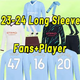 23 24 Haaland Soccer Jerseys Mans städer Långärmad final Istanbul Kit Mahrez Grealish de Bruyne Foden Fotbollströjor Kids J.Alvarez Mancheste nyår uniform