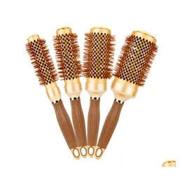 Pacote de salão de cabelo ouro themal hai nano cerâmica encaracolado har redondo escova de alumínio radial iônico pente em 4 tamanhos escovas profissionais gota dhst9