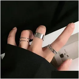 Bandringar Punk Metal Rings Set Öppnande pekfingerstillbehör Buckle Joint Tail Ring for Women Drop Delivery Dhgarden Otuoy