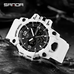 Wristwatches SANDA Men Military Watches G Style White Sport Watch LED Digital 50M Waterproof S Shock Male Clock Relogio Masculino 231025