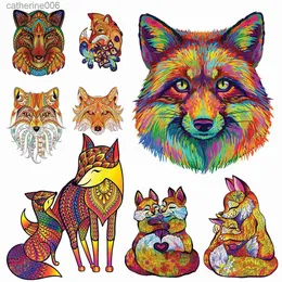 Puzzles Jigsaw Drewniana łamigłówka Fox Mother and Son Nieregularna drewniana łamigłówka z drewnianym pudełkiem edukacyjne zabawki dla dzieci i dorosłych 231025