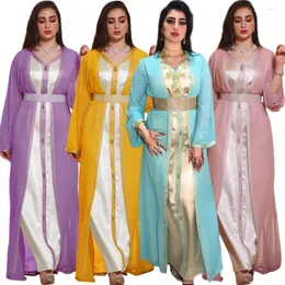 Vêtements ethniques Eid Mubarak élégant 2 pièces Abaya ensemble femmes musulmanes gilet robe longue avec vêtements d'extérieur en mousseline de soie marocaine Caftan arabe Dubaï
