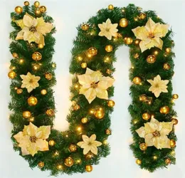 装飾的な花の花輪27mクリスマスデコレーションリースLED RATTAN GARLAND GREEN人工クリスマスツリーバナー2209213174341