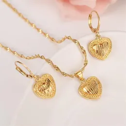 18 k Solid Gold GF Halskette Ohrring Set Frauen Party Geschenk Dubai Liebe Herz Krone Schmuck Sets Braut Party Geschenk DIY Charms girls296D