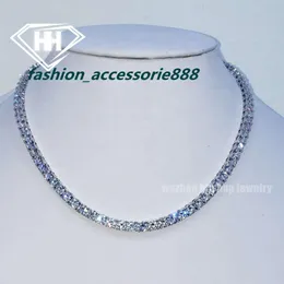 Hiphop VVS Diamond Moissanite Chain 5mm Width 925 Sterling Silver Round Cut Tester Pass Diamond Moissanite Tennis Necklace