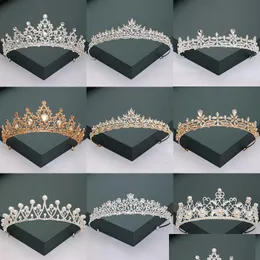 Tiaras guld sier färg tiaras och kronor för bröllop brud party kristallpärlor diadems strasshuvud prydnader mode accesso dhga otzp7