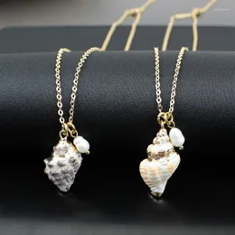 Ожерелья с подвесками, креативное модное ожерелье из натуральных ракушек, пляжная раковина, пресноводный жемчуг, золотой цвет, для матери, 18-каратное покрытие